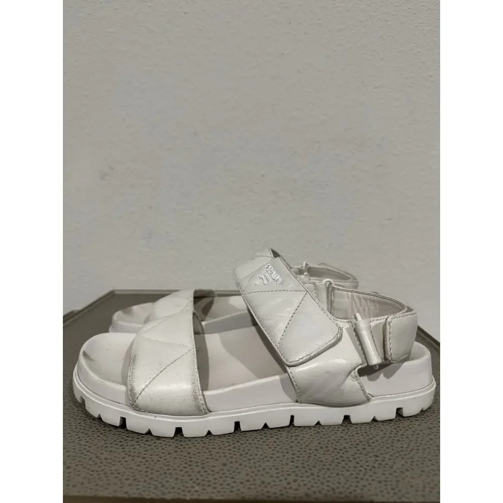Prada Quilted Monolith Slung back Leather Sandal Sport Nappa Leather White Sz 38